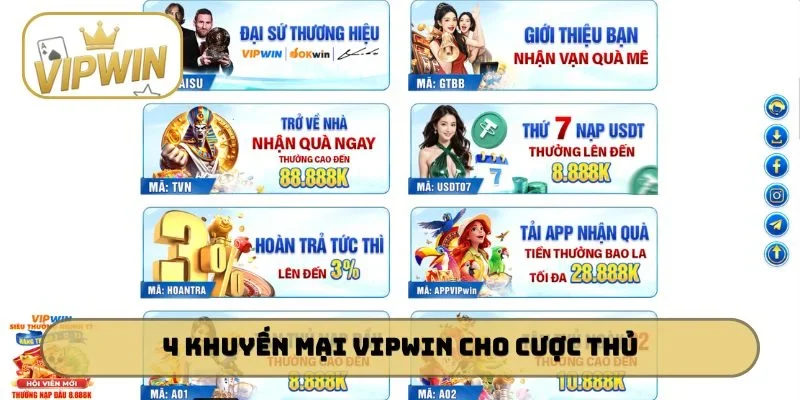 4 khuyến mại VIPWIN cho cược thủ