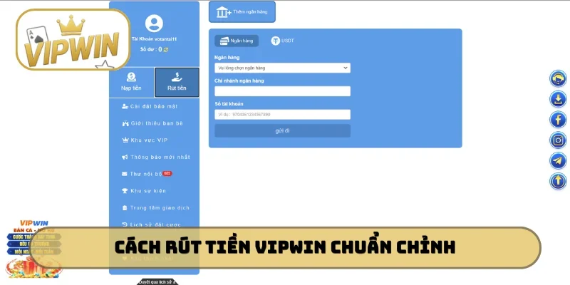 Cách rút tiền VIPWIN chuẩn chỉnh cho người mới