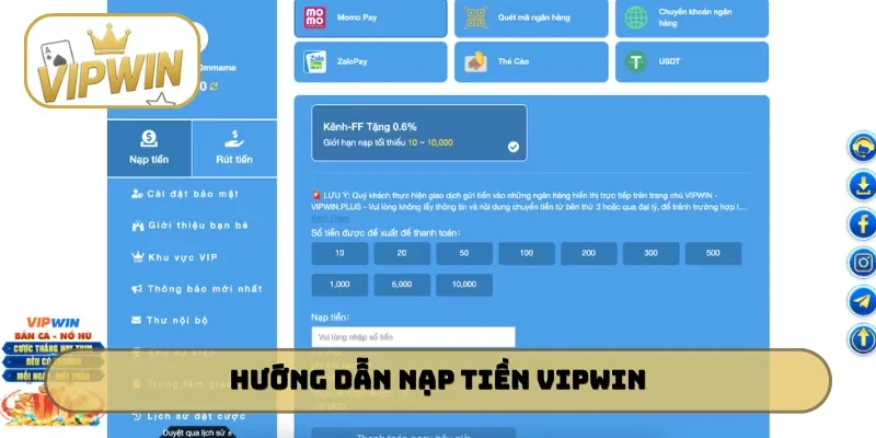 Hướng dẫn nạp tiền VIPWIN